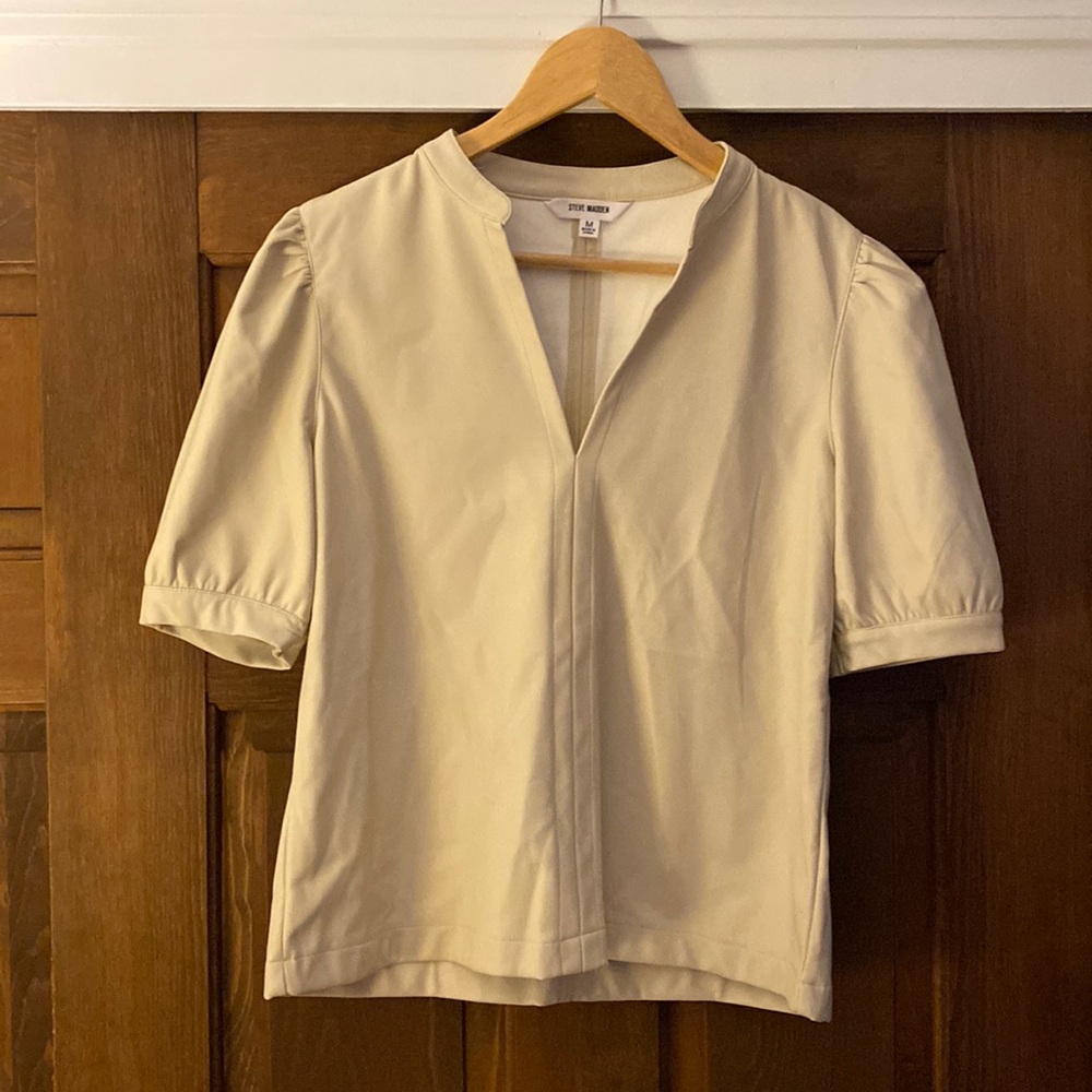 NWOT Steve Madden faux leather cream puff sleeve top medium